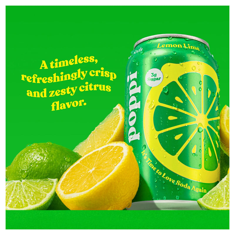 Poppi Prebiotic Soda Sparkling Drinks - Lemon Lime 12-pack - Water