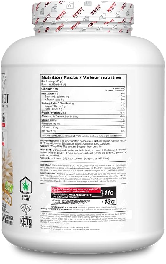 Perfect Sports ULTRA•FUEL Grass-Fed Whey Protein - Vanilla Ice Cream 4lb - Protein Powder