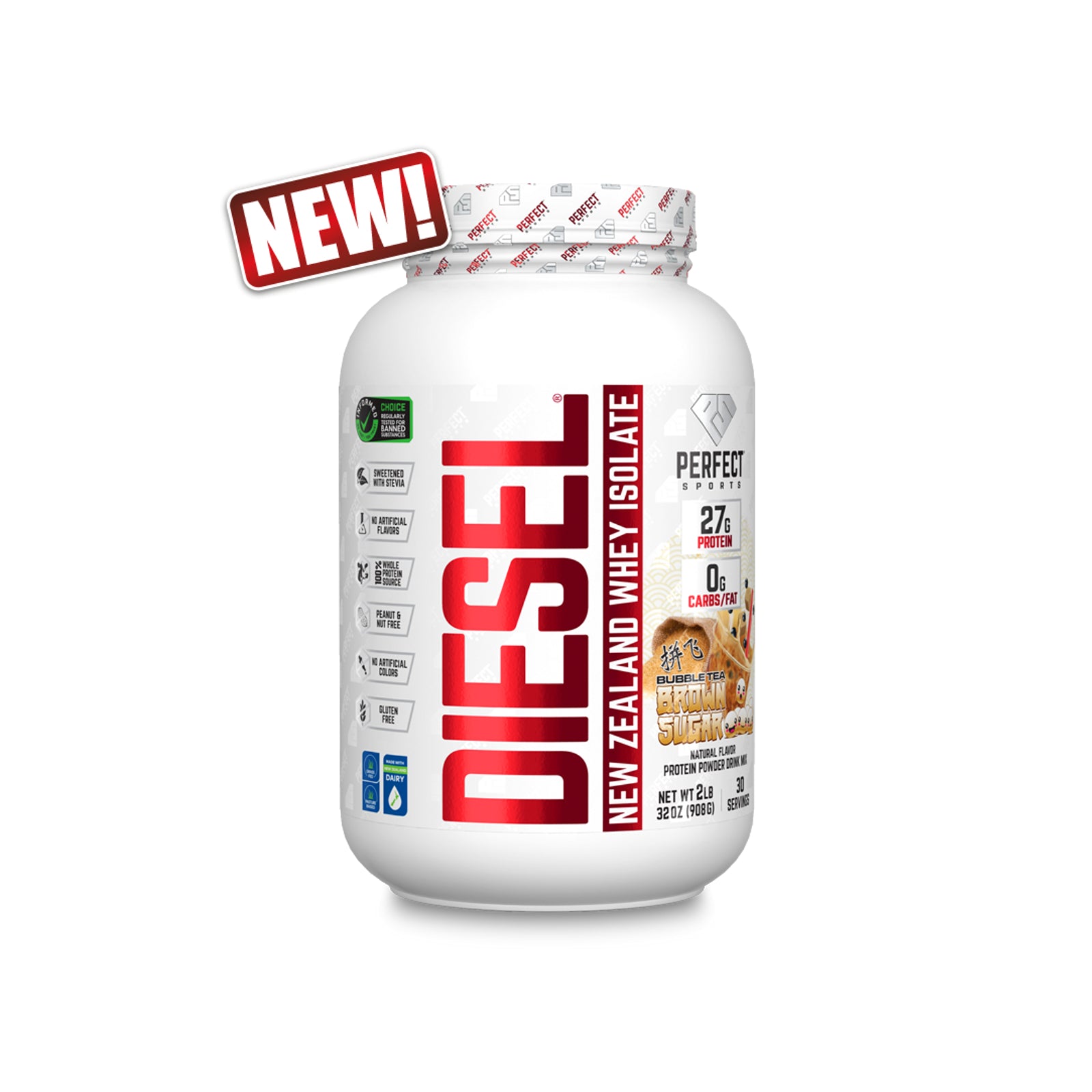 Perfect Sports DIESEL New Zealand Whey Protein Isolate Bubble Tea Brown Sugar / 2lb