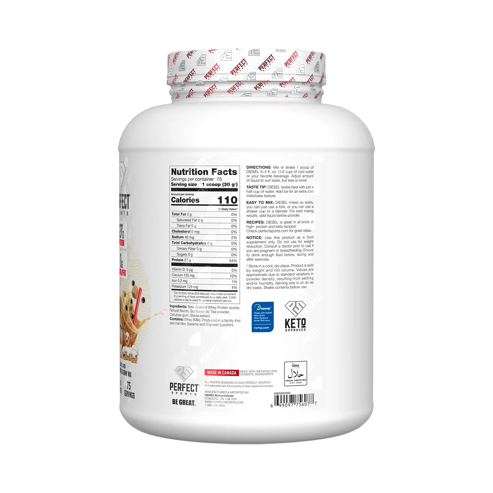 Perfect Sports DIESEL New Zealand Whey Protein Isolate Bubble Tea Brown Sugar / 5lb