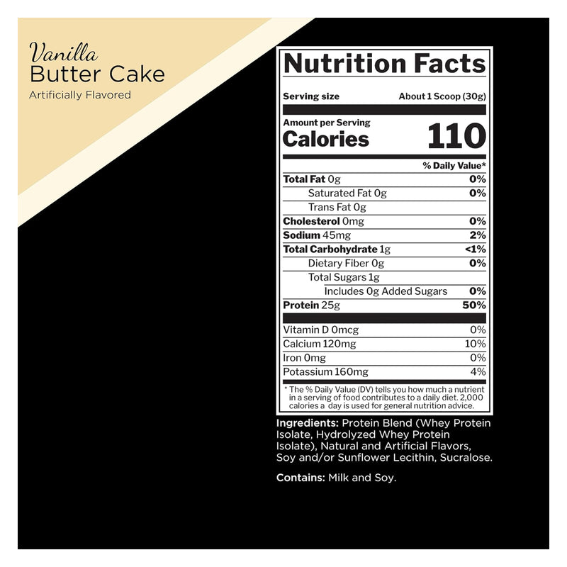 Rule 1 R1 Protein Whey Protein Isolate Vanilla Butter Cake / 2lbs, Nutrition Facts