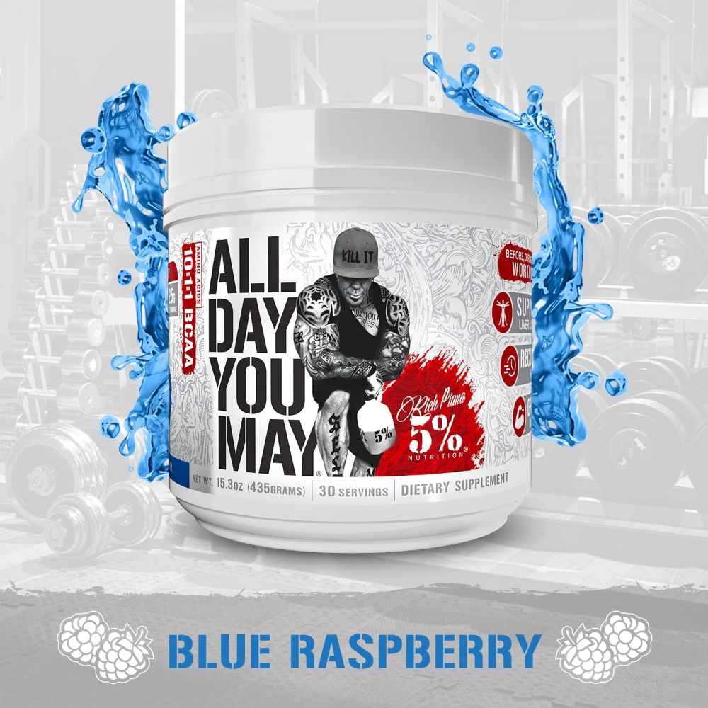 Rich Piana 5% Nutrition All Day You May - Blue Raspberry 30 Servings - Amino Acids