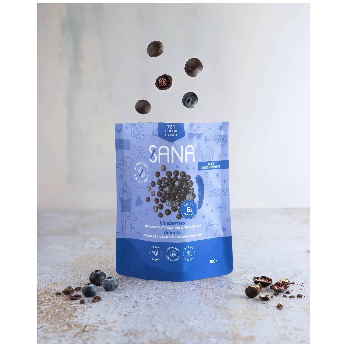Sana Protein Bites Dark Chocolaty Blueberries Spirulina / 100g