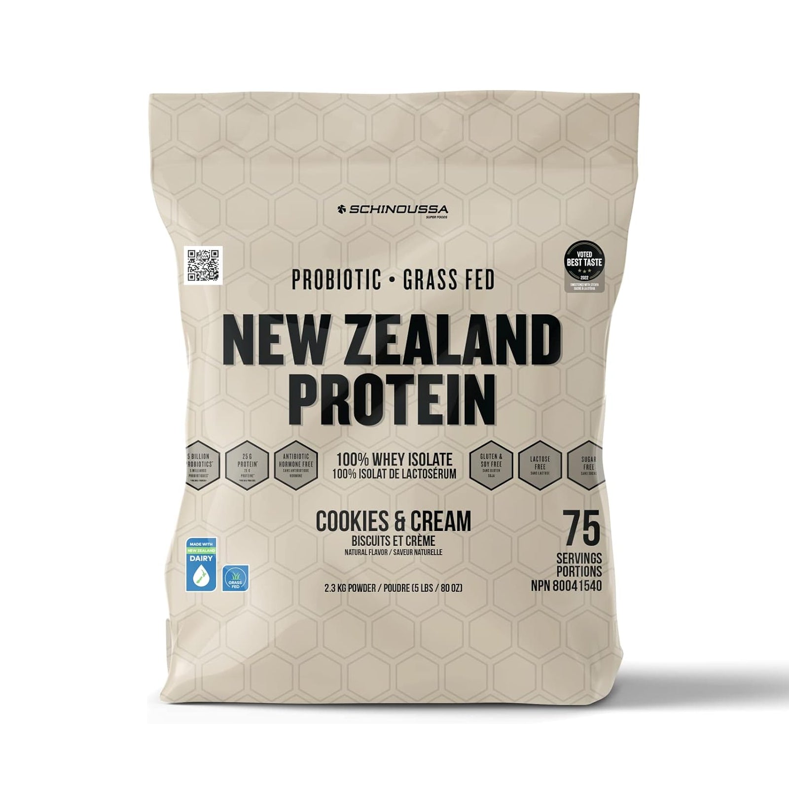 Schinoussa Probiotic New Zealand Whey Isolate Protein Grass-Fed Cookies & Cream / 2.3kg