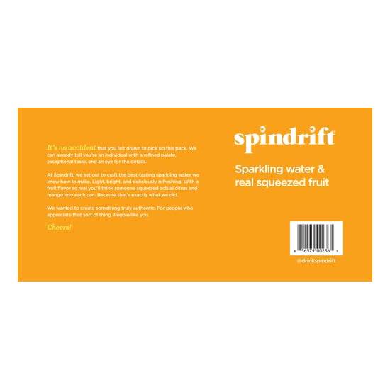 Spindrift Sparkling Water & Real Squeezed Fruit Orange Mango / 355ml / -