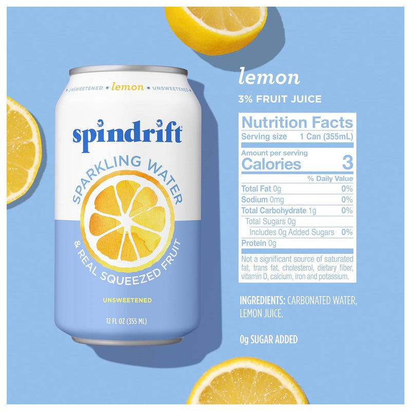 Spindrift Sparkling Water & Real Squeezed Fruit Lemon / 355ml / -