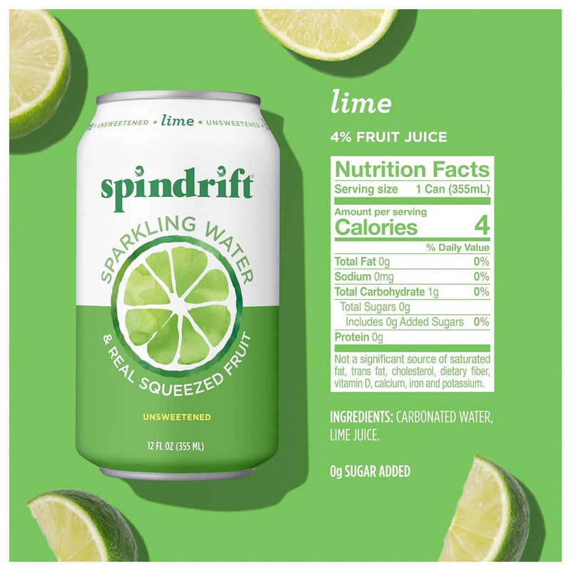 Spindrift Sparkling Water & Real Squeezed Fruit Unsweetened Lime / 355ml / -