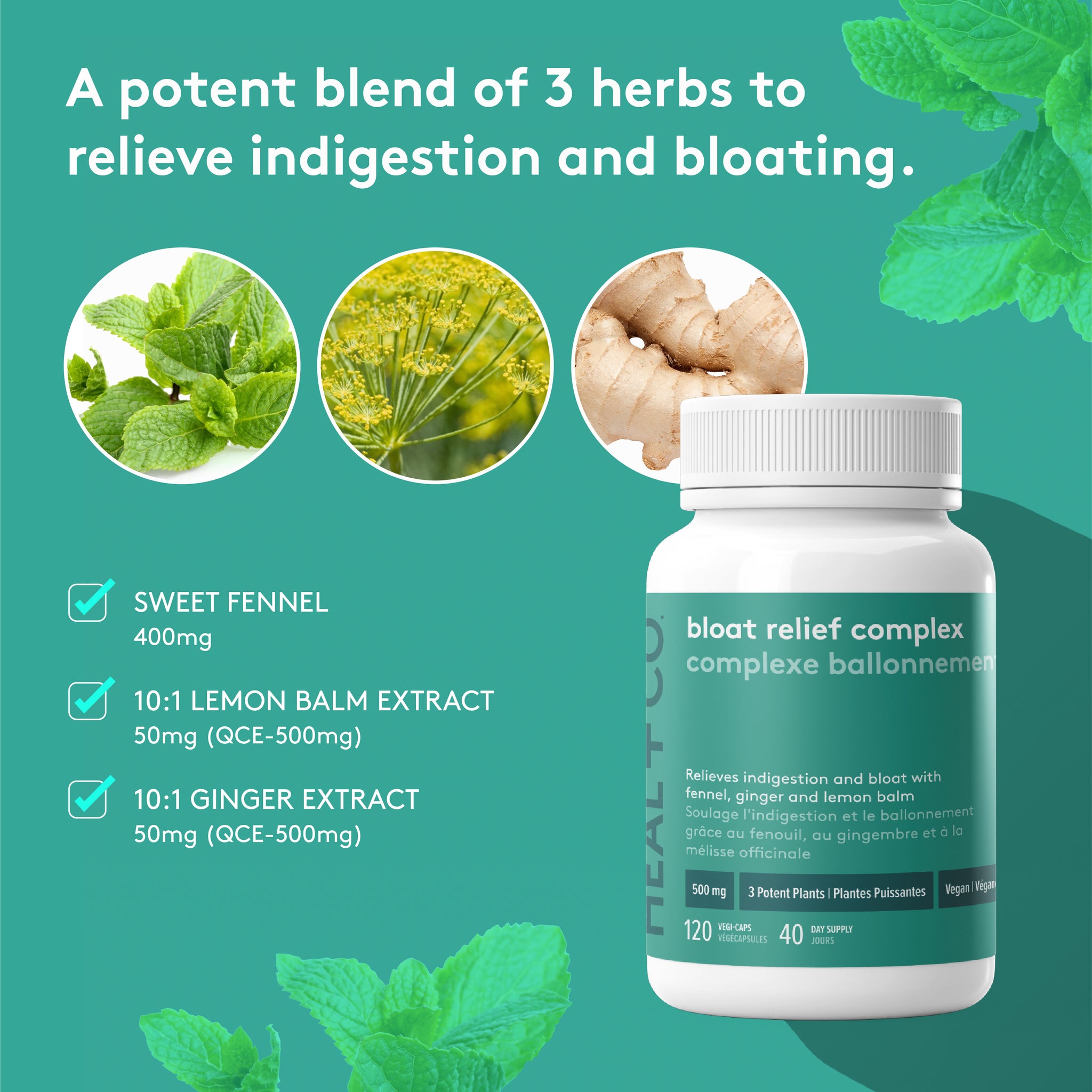 Heal + Co. Bloat Relief Complex - 120 capsules - Herbals