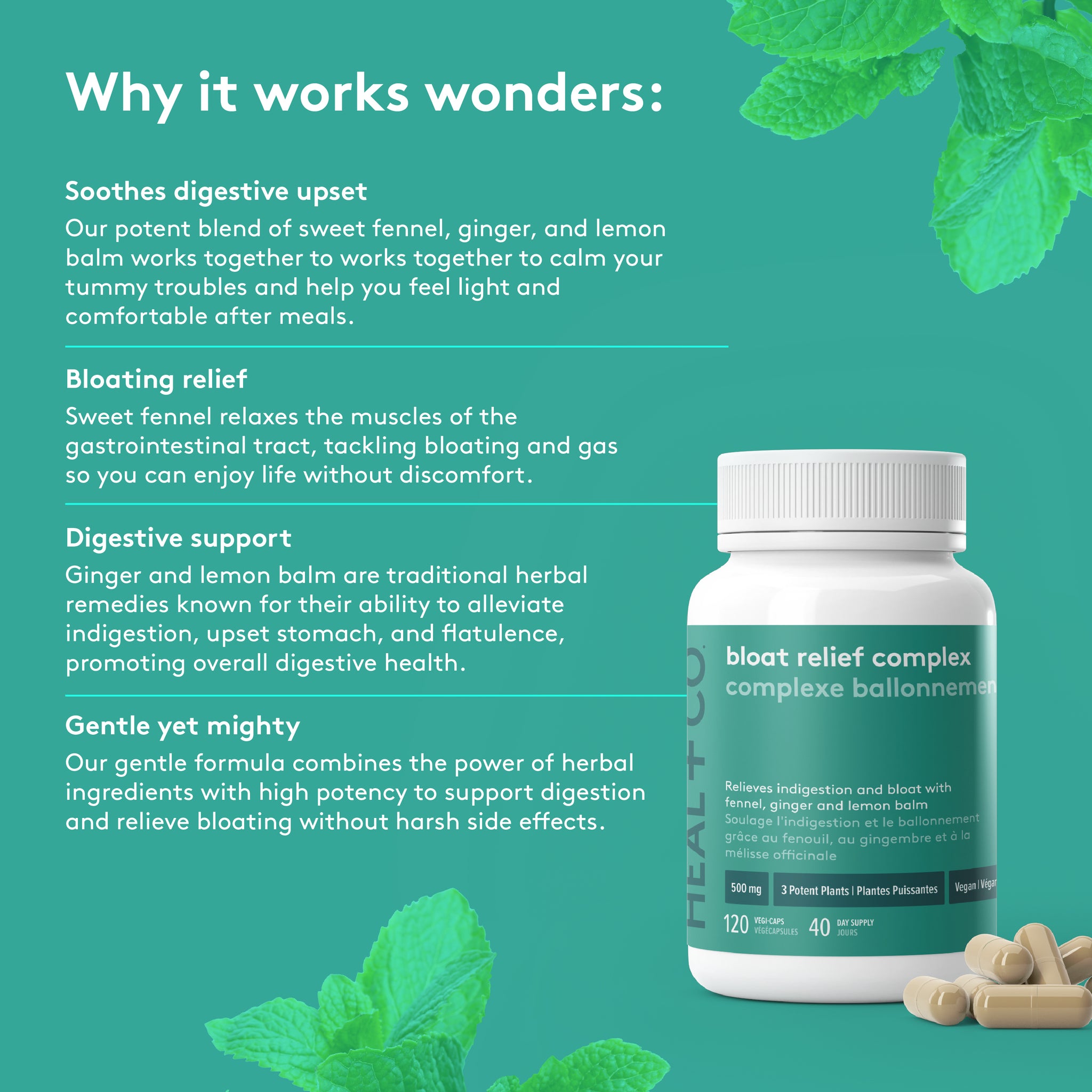 Heal + Co. Bloat Relief Complex - 120 capsules - Herbals