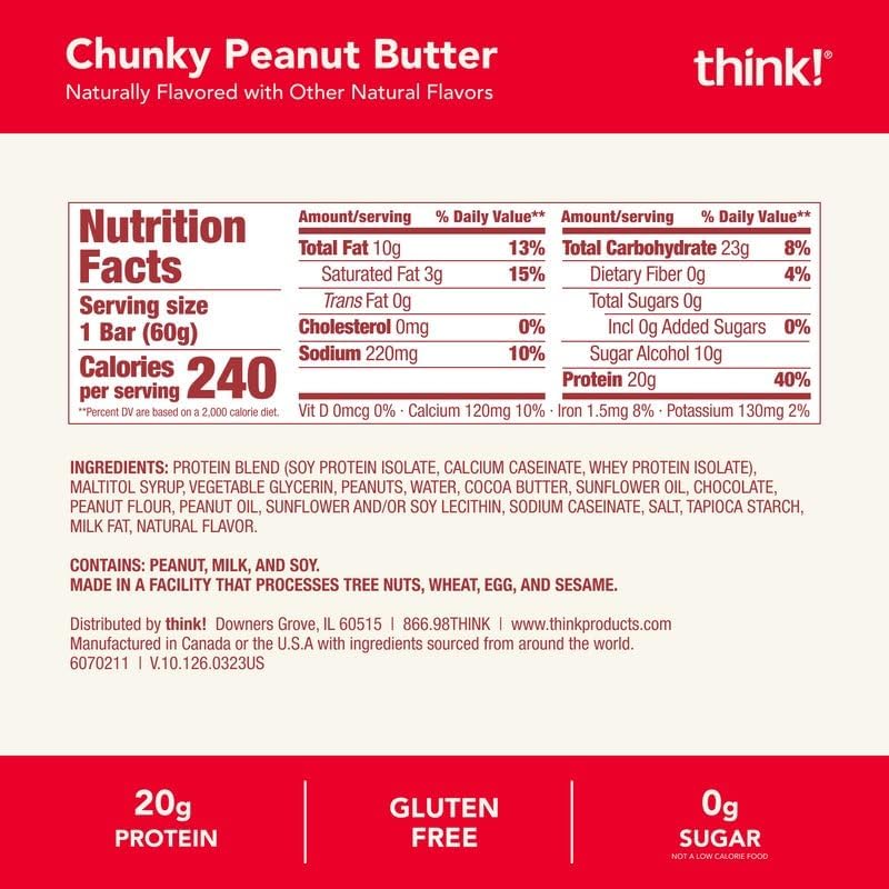 Think! High Protein Bars, Chunky Peanut Butter / 10-Pack 