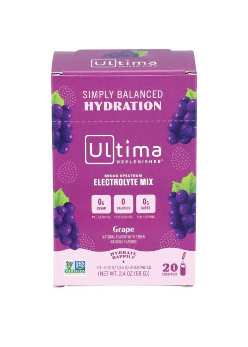 Ultima Replenisher Electrolyte Mix, Hydration Powder Grape  / 68g, 20 Stickpacks