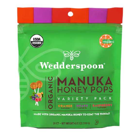 Wedderspoon Org Manuka Honey Pops Variety Pack Orange, Raspberry & Grape / 120g