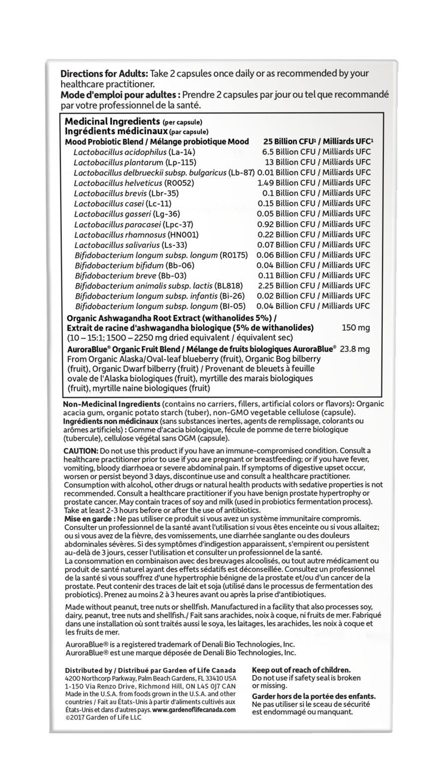 Garden of Life Dr. Formulated Probiotics Mood+ 50 Billion 60 Vegetarian Capsules - - Probiotics