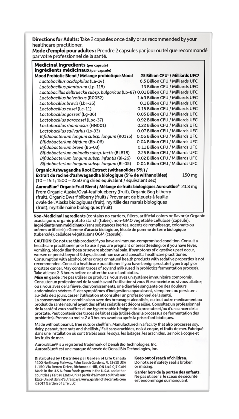 Garden of Life Dr. Formulated Probiotics Mood+ 50 Billion 60 Vegetarian Capsules - - Probiotics