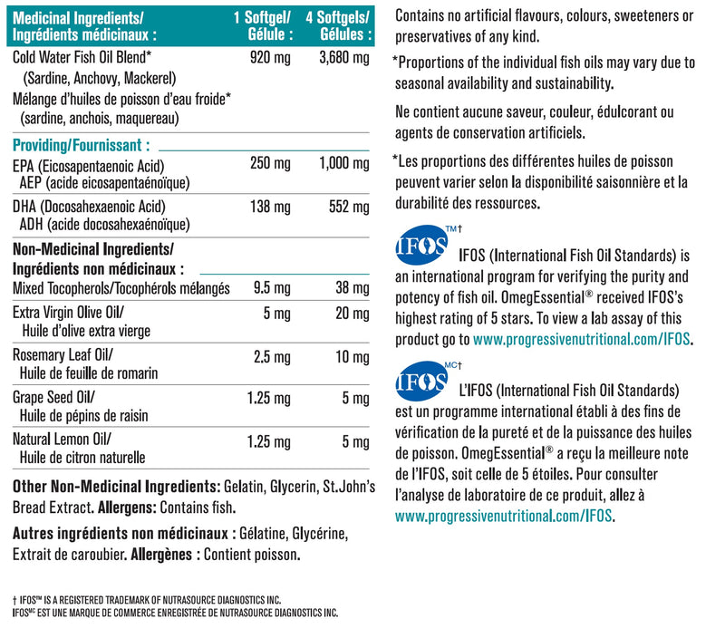 Progressive OmegEssential Fish Oil - 60 softgels - Omega 3