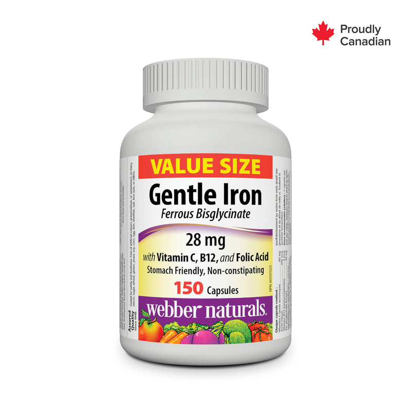 Webber Naturals Gentle Iron with Vitamin C, B12, and Folic Acid 150 Capsules