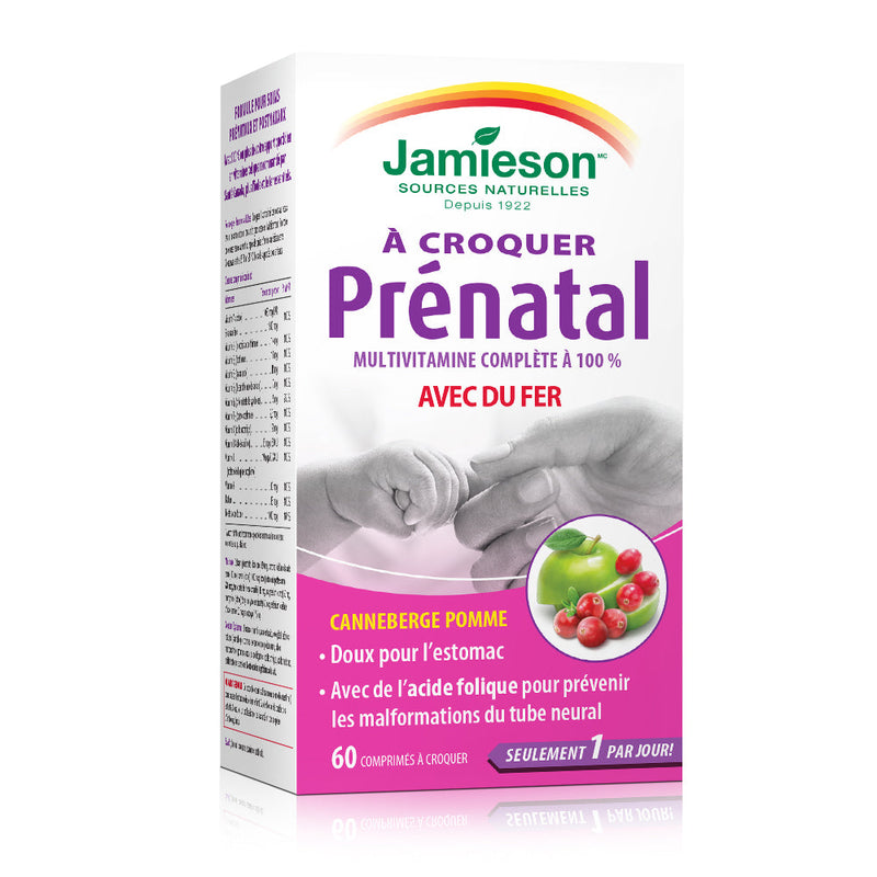 Jamieson Prenatal 100% Complete Chewable Multivitamin, 60 tablets, Cranberry Apple, SNS Health, Vitamin and Supplements