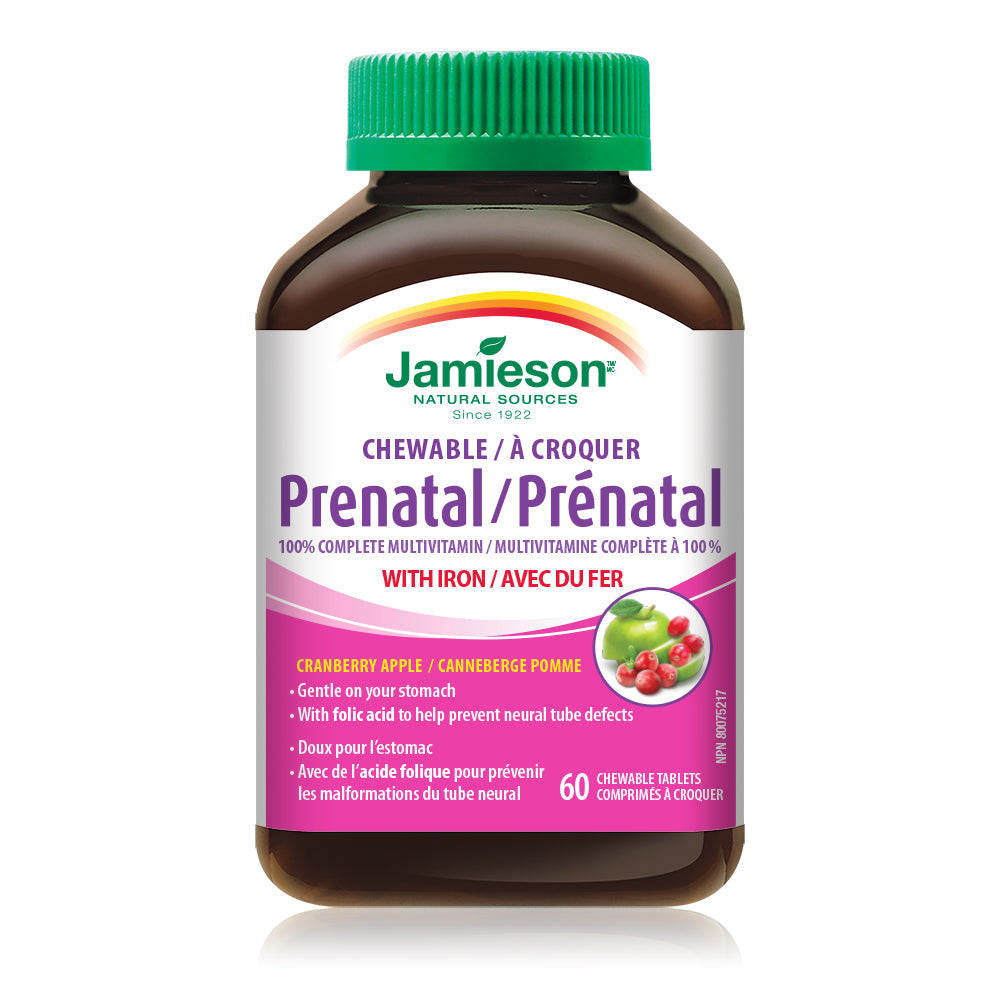 Jamieson Prenatal 100% Complete Chewable Multivitamin, 60 tablets, Cranberry Apple, SNS Health, Vitamin and Supplements