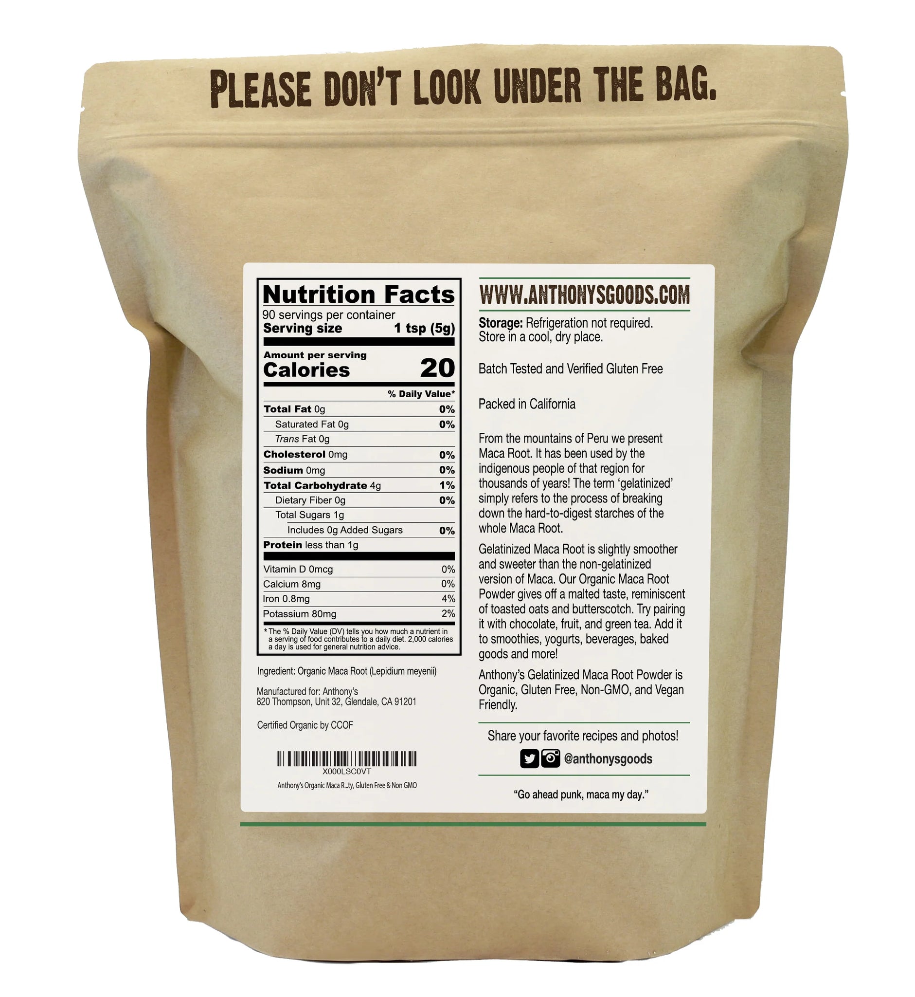 Anthony's Goods Organic Gelatinized Maca Root Powder 454g