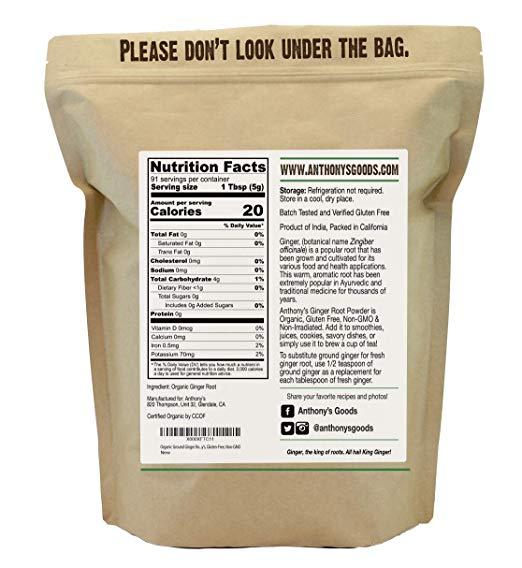 Anthony's Goods Organic Ground Ginger Root Powder 454g