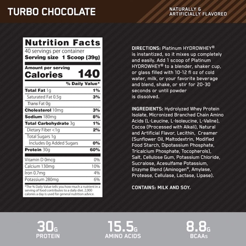 OPTIMUM NUTRITION Platinum HydroWhey, Turbo Chocolate 3.5lb