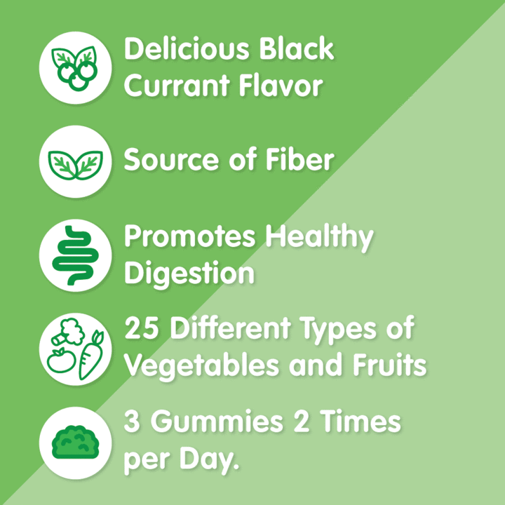 Organic Fruit,Veg & Fiber Gummies For Adults 60 Gummies / Black Currant