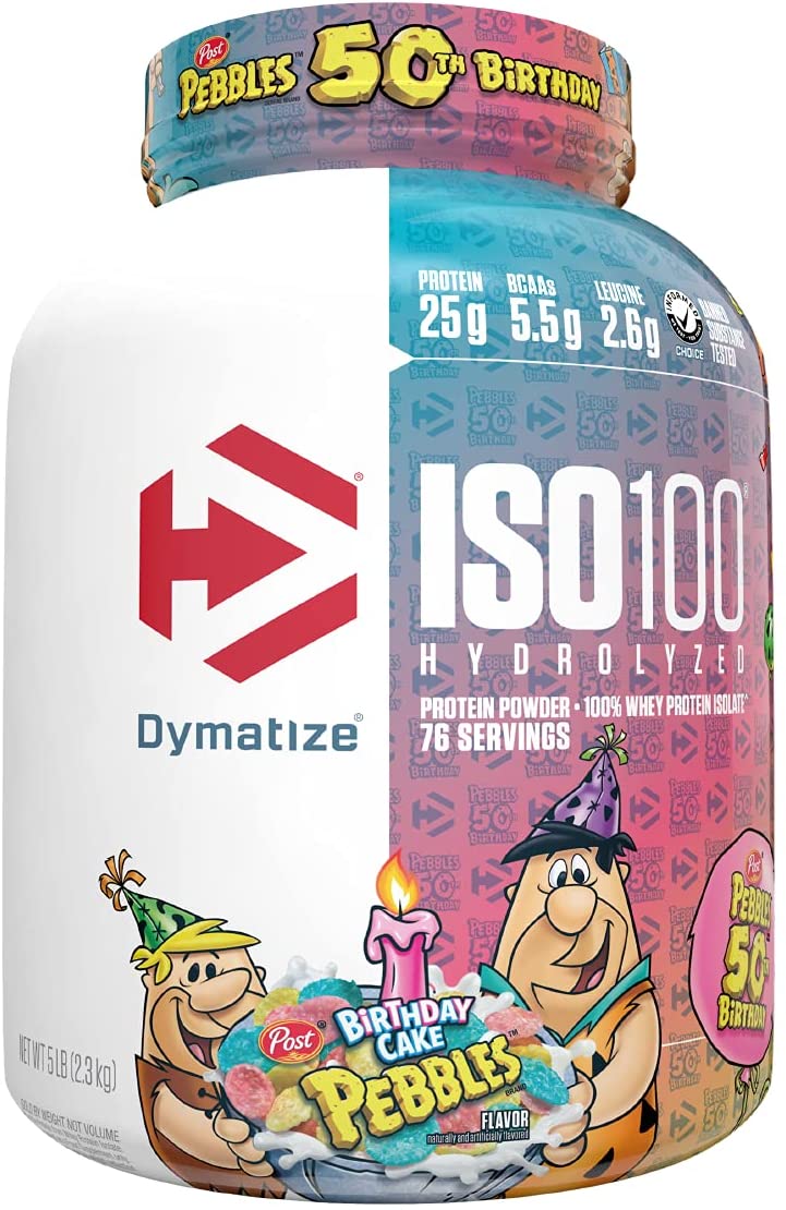 Dymatize ISO100 Hydrolyzed Whey Protein Isolate 5lbs, 76 servings, Birthday Cake