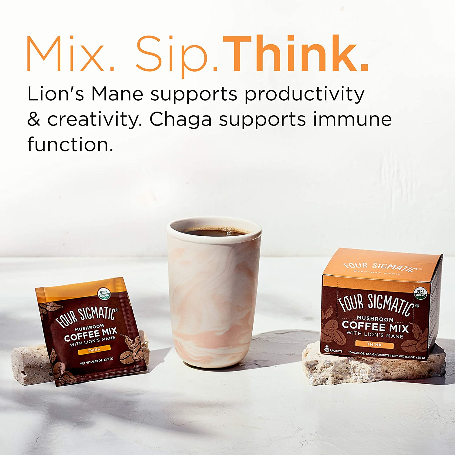 Four Sigmatic Mushroom Coffee Mix with Lion's Mane (2.5gx10), Think, Mix-Sip-Think, SNS Health, Mushroom Coffee Mix