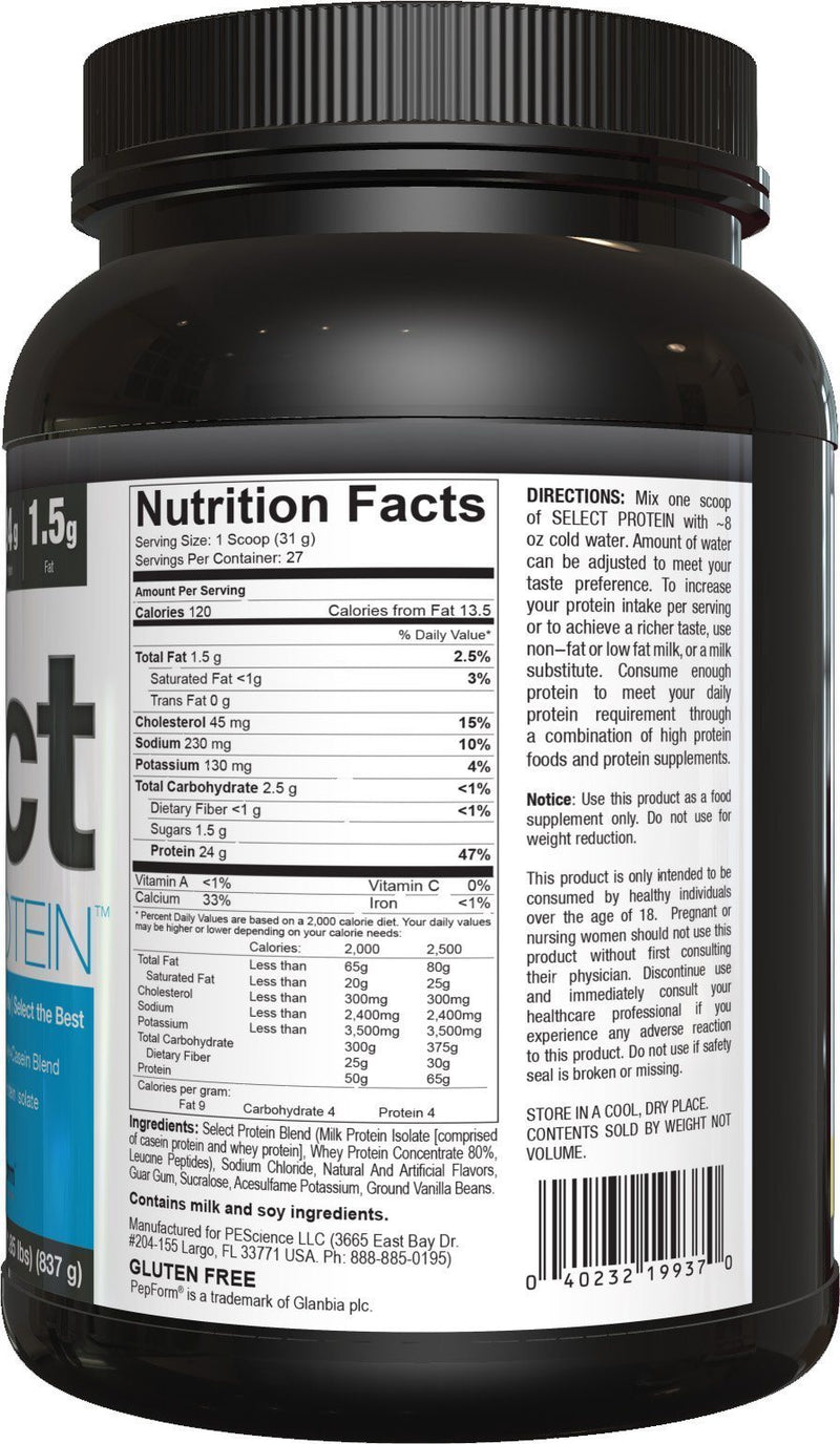 PEScience Select Protein Gourmet Vanilla, 55 Servings, Nutrition Facts, SNS Health, Sports Nutrition