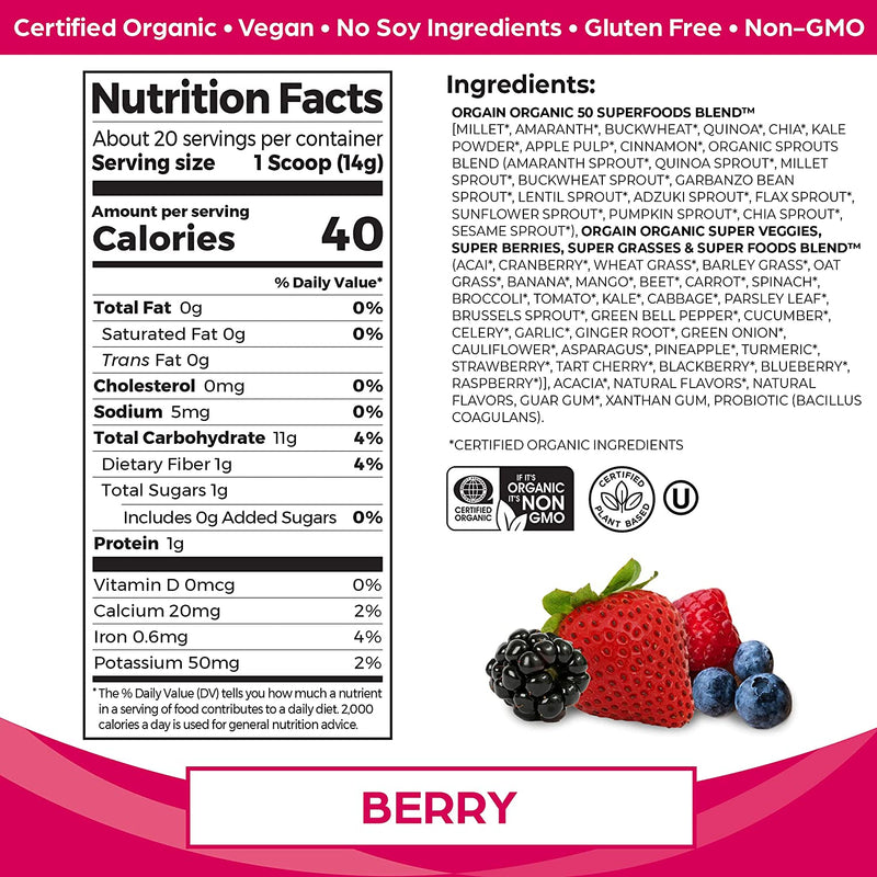 Organic SuperFoods + Probiotics 280g / Berry