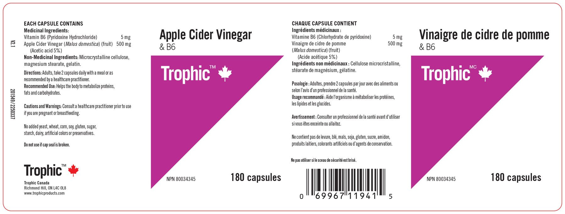 Apple Cider Vinegar & B6 180 Capsules