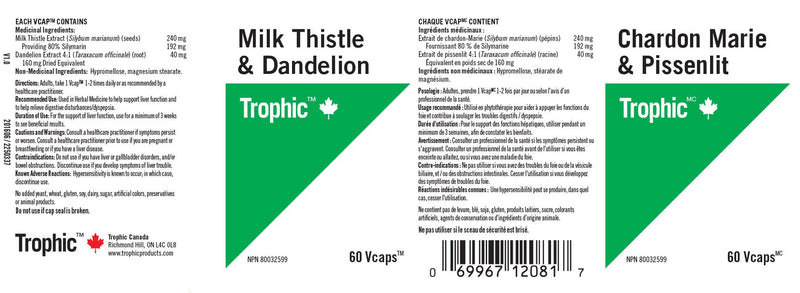 Milk Thistle & Dandelion 60 Vcaps