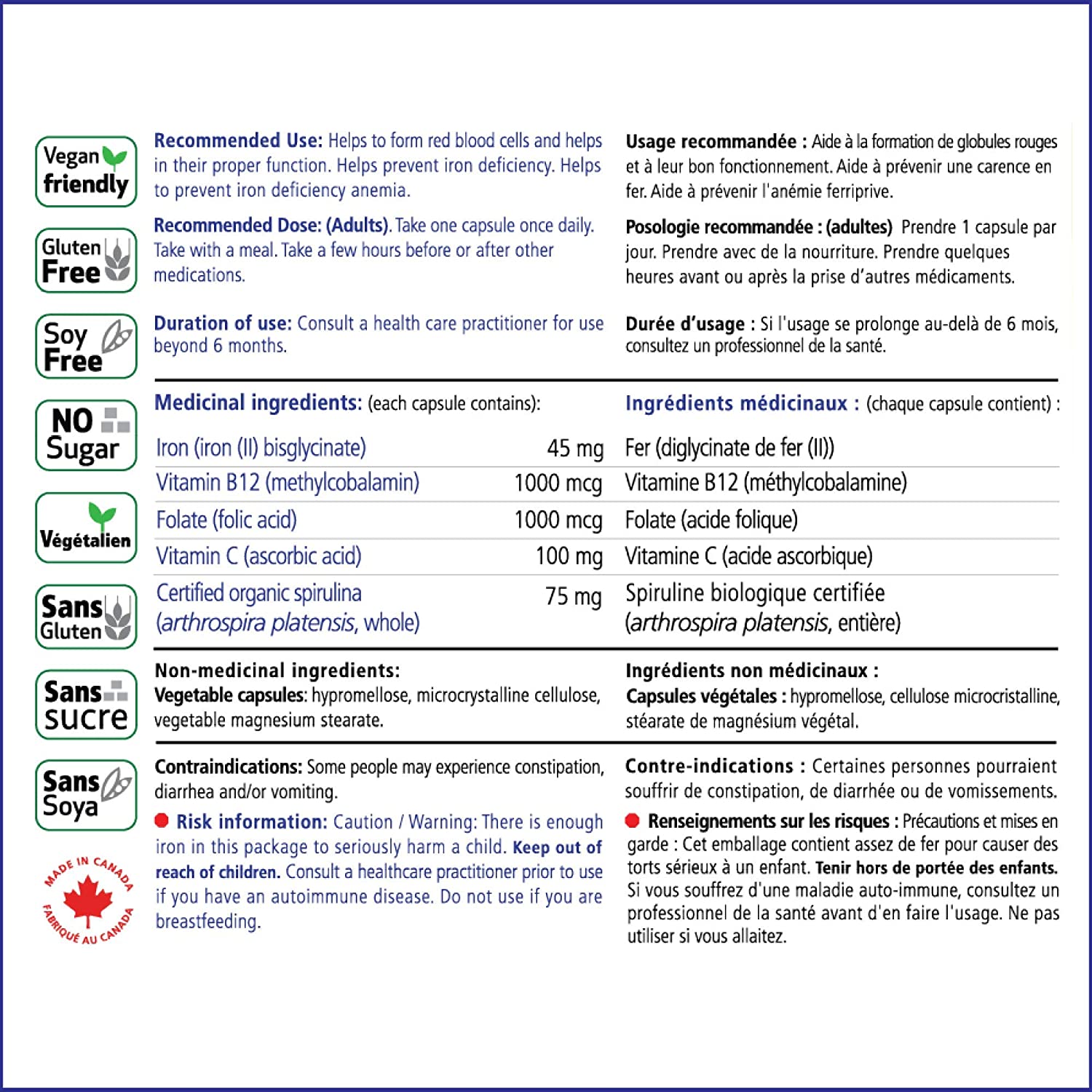 Power Iron + Organic Spirulina 30 vcap 30 V Caps