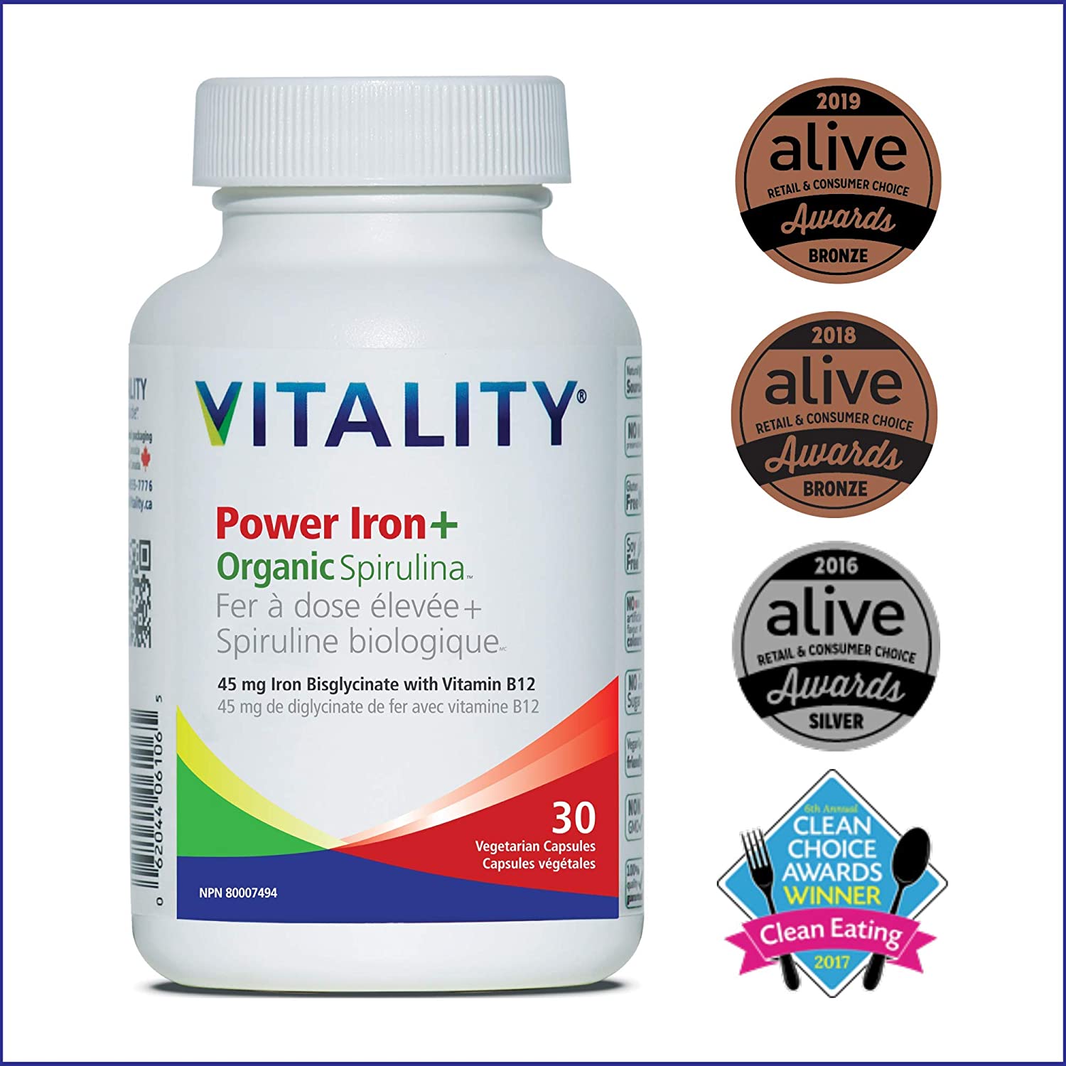 Power Iron + Organic Spirulina 30 vcap 30 V Caps