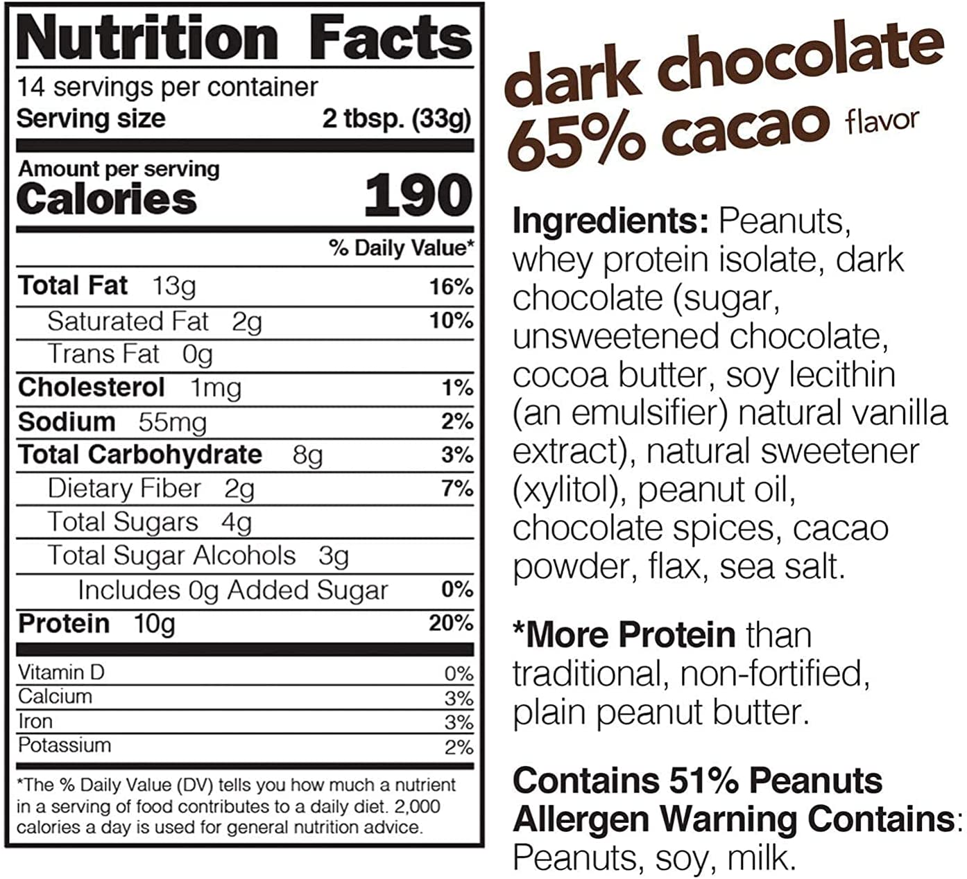 PEANUT BUTTERS SPREAD DARK CHOCOLATE 65% COCOA / 1lb