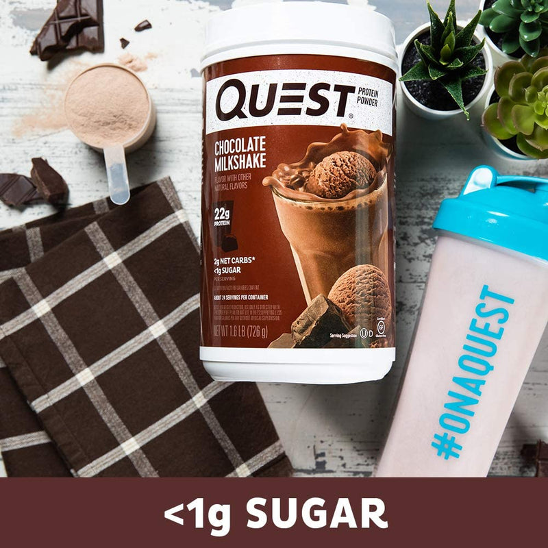 Quest Nutrition Protein Powder 1.6lb, 726g, 24 servings, Chocolate Milkshake, Less Than 1g Sugar, SNS Health, Sports Nutrition
