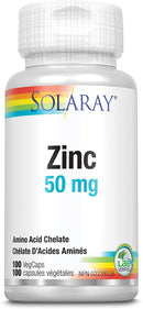 Solaray Zinc 50mg - 100 vegetarian capsules - Immune Support