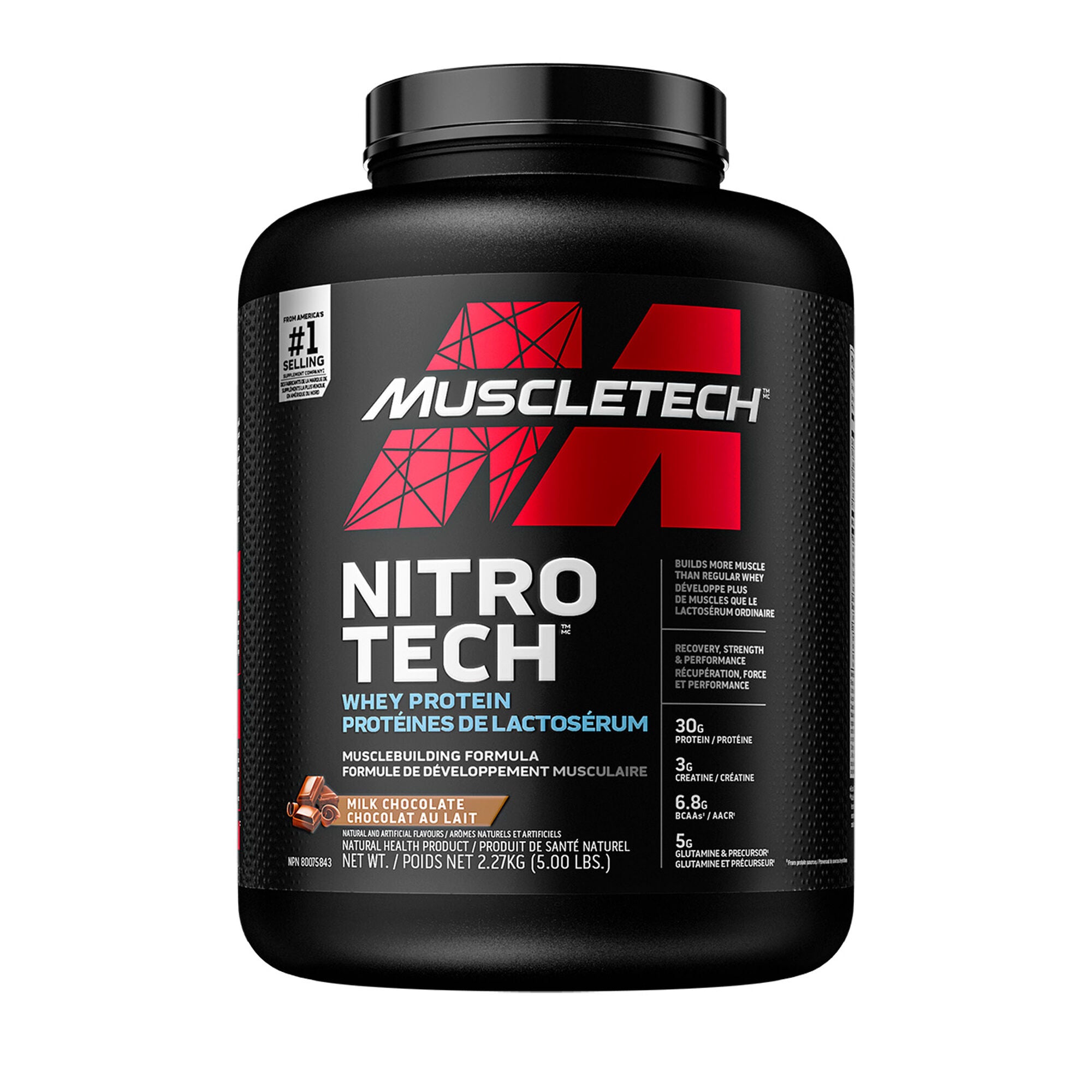 MuscleTech Nitro-Tech Whey Protein, Milk Chocolate / 5 lbs or 2.27kg, SNS Health, Sports Nutrition