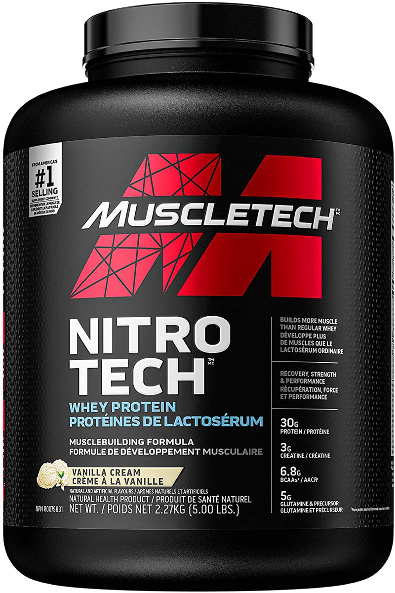 MuscleTech Nitro-Tech Whey Protein, Vanilla Cream / 5 lbs or 2.27kg, SNS Health, Sports Nutrition