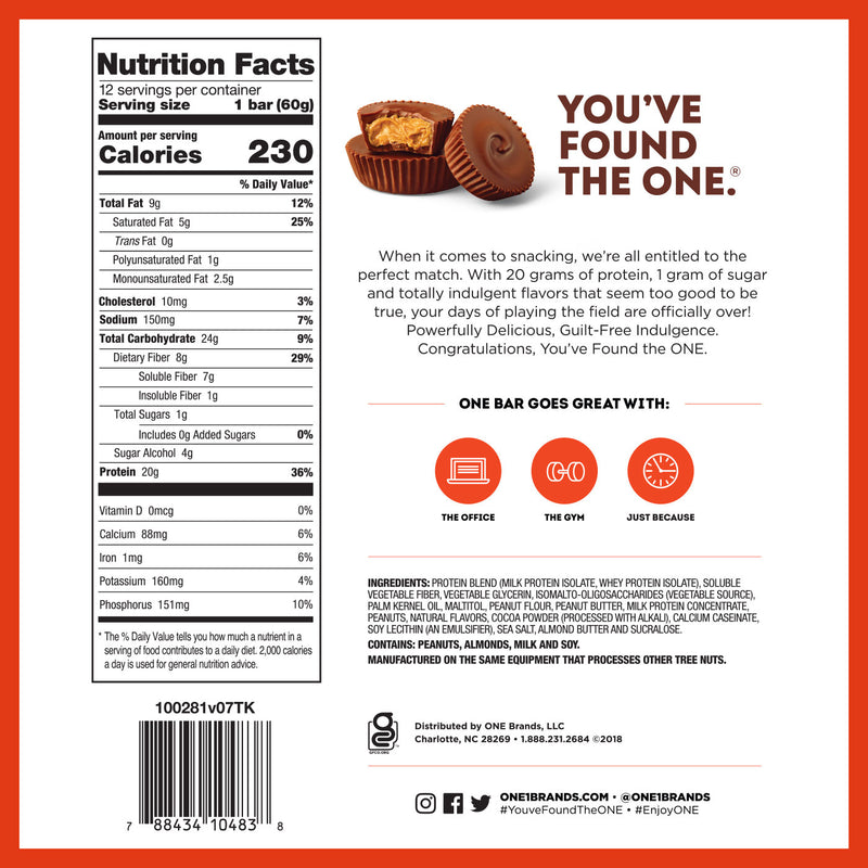 ONE PROTEIN BAR PEANUT BUTTER CUP / 60g, Nutrition Facts, SNS Health, Protein Bars