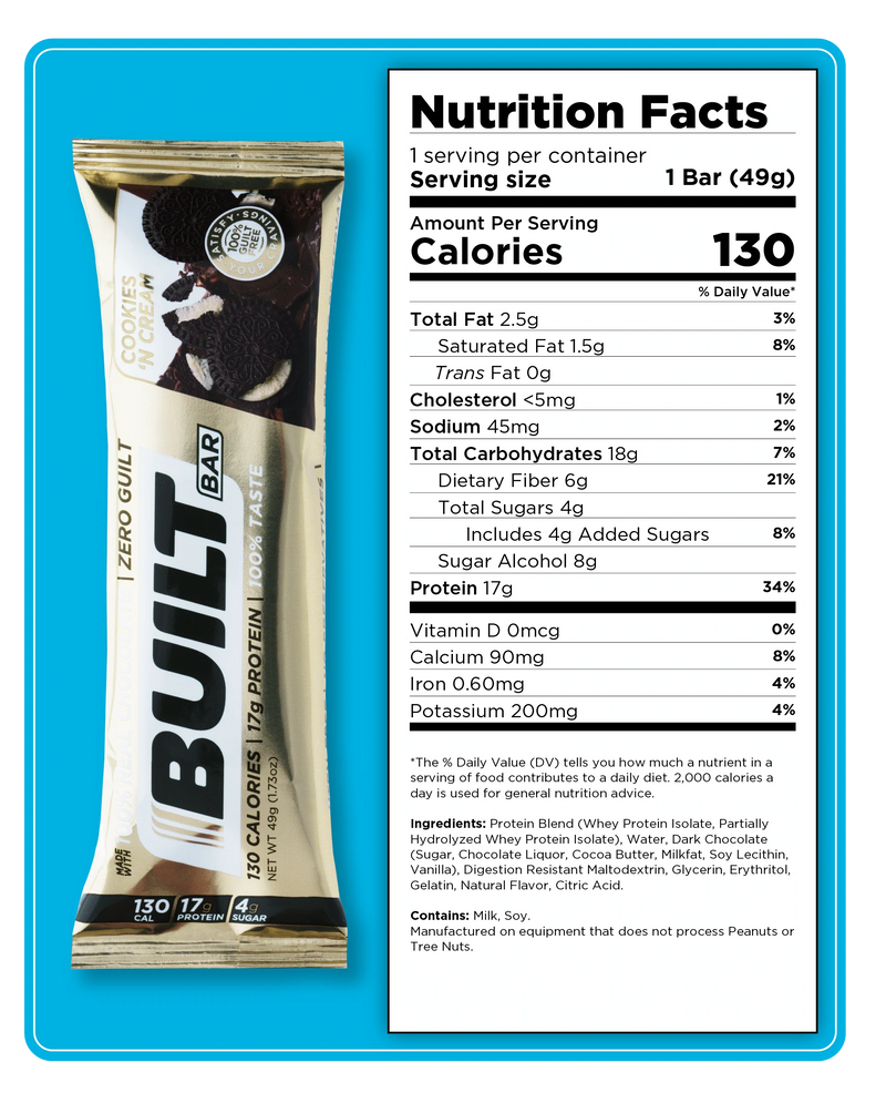Built Protein Bar 50g / Cookies 'N Cream, SNS Health, Sports Nutrition