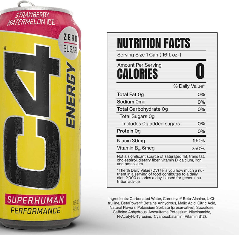 CELLUCOR C4 Energy (Carbonated) Rtd Pack of 12 / Strawberry-Watermelon Ice