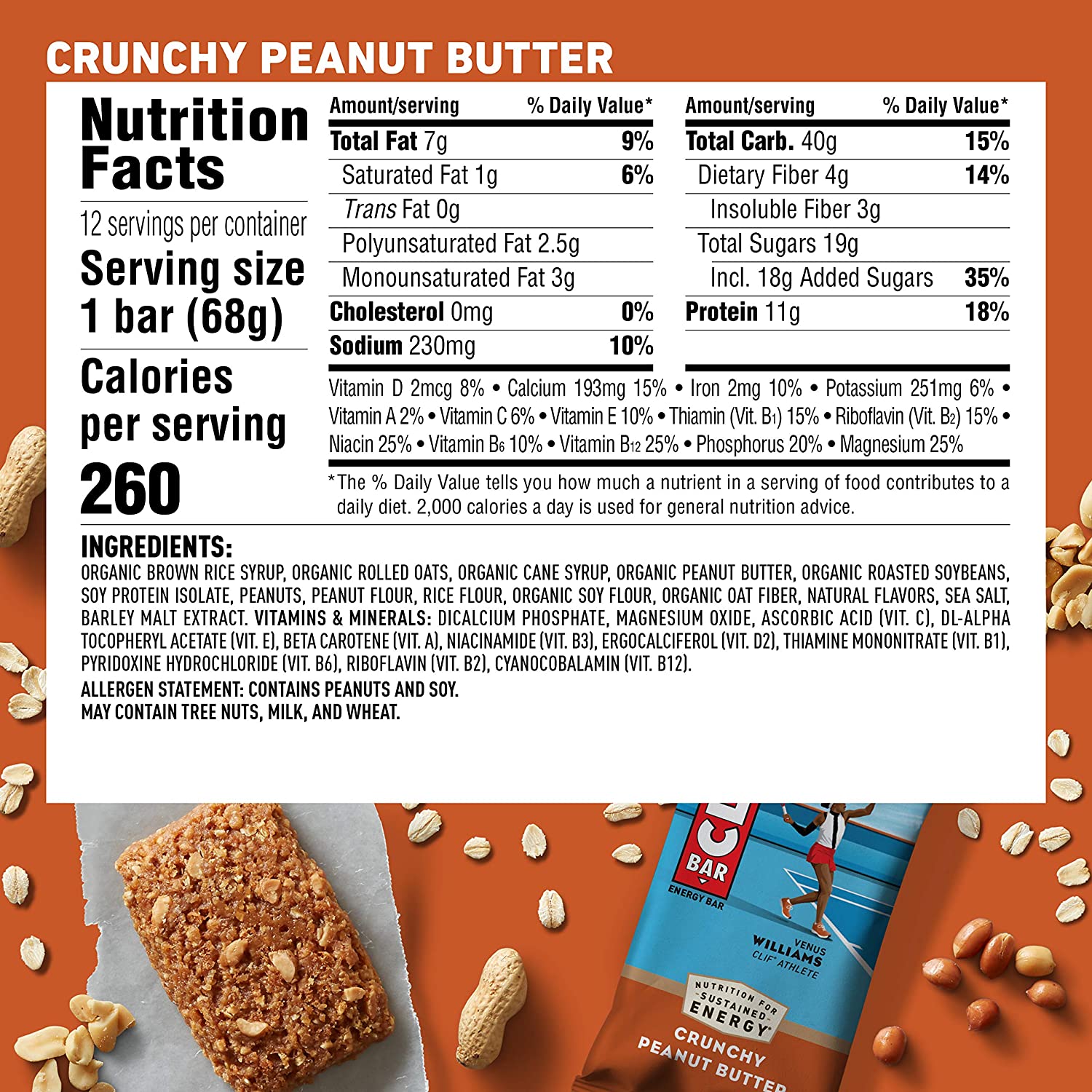ENERGY BARS (70% organic) Crunchy Peanut Butter / 6x68g