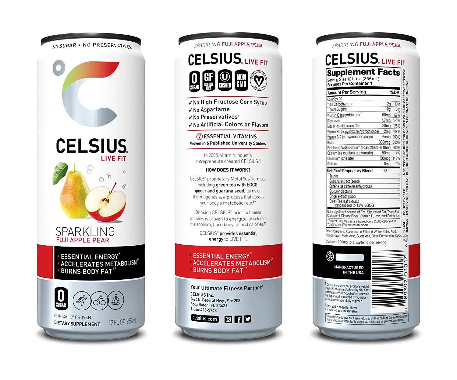 Celsius Live Fit Sparkling Fuji Apple Pear / Pack of 12