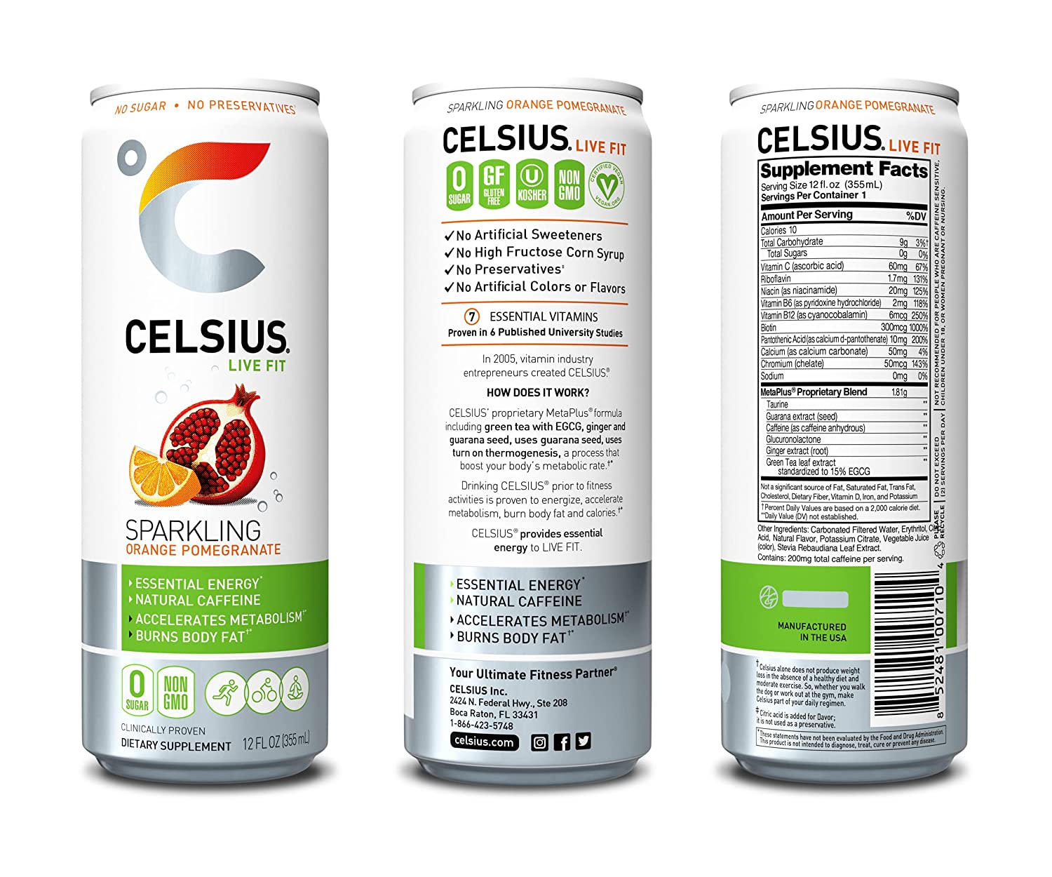 Celsius Stevia Live Fit Sparkling Orange Pomegranate / Pack of 12