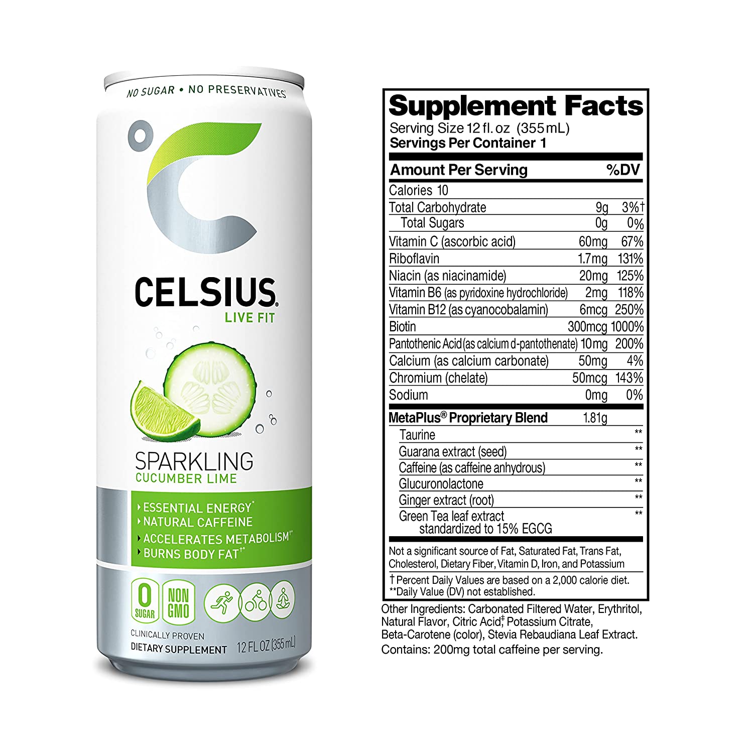 Celsius Stevia Live Fit Sparkling Cucumber Lime / Pack of 12