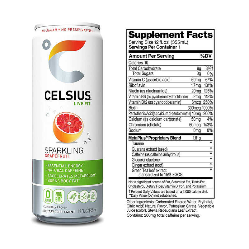 Celsius Stevia Live Fit Sparkling Grapefruit / Pack of 12