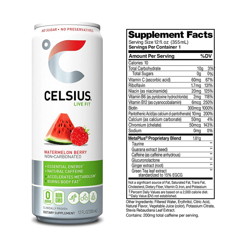 Celsius Stevia Live Fit Non Carbonated Watermelon Berry / Pack of 12