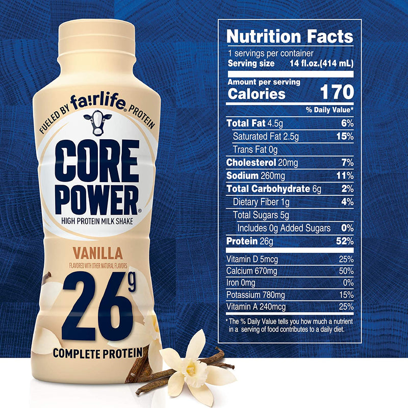 Fairlife Core Power High Protein Shake, Vanilla / 414ml, Nutrition Facts, SNS Health, Sports Nutrition