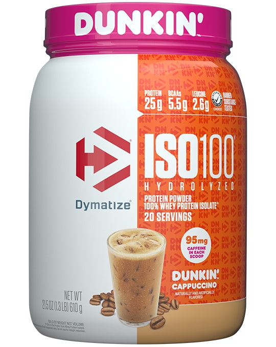 Dymatize ISO100 Hydrolyzed Whey Protein Isolate 1.3lb  Dunkin cappuccino 